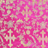 Brocade—Exquisite Texture—Fuchsia Hues—Composition: 40% Nylon, 34%, 26% Metallic—58 Inches Wide—Available by the Yard.